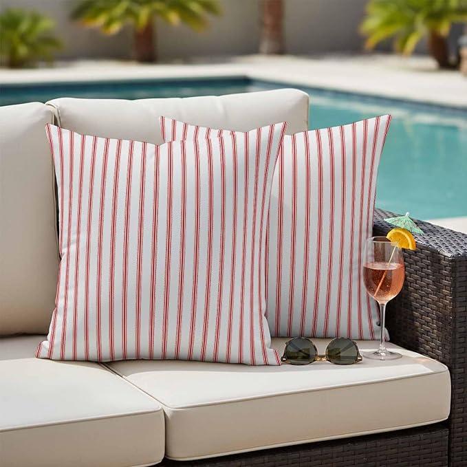 Red Striped Outdoor Pillow Covers 16x16 Inch Throw Pillow Covers Set of 2 Waterproof Decorative Pillow Cases Red White Stripes Farmhouse Cushion Covers for Patio Furniture Garden Couch Sofa