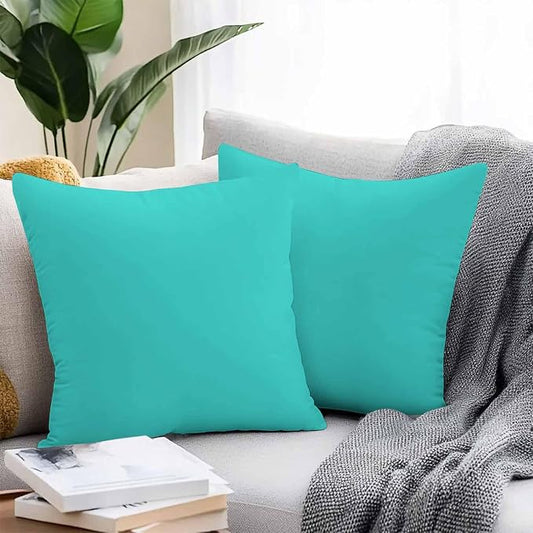 Throw Pillow Covers 20x20 Inch Set of 2, Turquoise Waterproof Outdoor Cushion Covers, Modern Pure Turquoise Decorative Pillowcases for Couch, Sofa, Bed, Garden, Patio