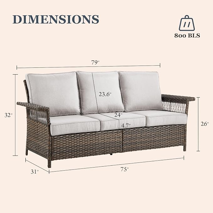 Patio Furniture Set Wicker Patio Chairs PE Rattan Sofa Ottomans with Beige Cushions Patio Coffee Table and Side Table Brown Wicker Patio Conversation Set 7pcs for Garden Backyard