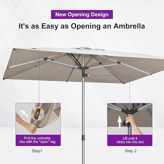 PURPLE LEAF 10 X 10 FT Semi-Auto Outdoor Patio Umbrella Market Table Sun Umbrellas with 8 Aluminum Sturdy Ribs for Backyard Deck Garden Pool (Silver Pole Beige Canopy)