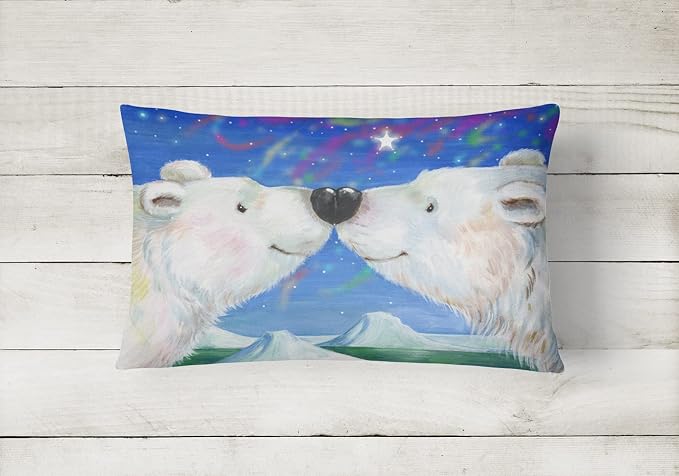 Caroline's Treasures CDCO0487PW1216 Polar Bears Polar Kiss by Debbie Cook Canvas Fabric Decorative Pillow Machine Washable, Indoor Outdoor Decorative Pillow for Couch, Bed or Patio, 12HX16W