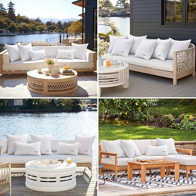 MIULEE Outdoor Pillows Set of 4 12x20 Waterproof Throw Pillow Inserts | Decorative Water Resistant Pillow Cushion for Patio and Garden