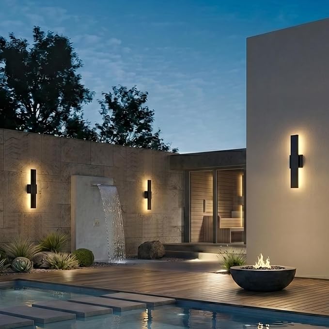 2 Pack LED Outdoor Wall Lights Dimmable, 3000K/4500K/6000K, 15.7" Modern Black Outdoor Wall Sconce, Linear IP65 Waterproof Exterior Wall Light Fixture for Entrance, Hallway, Garage, Porch