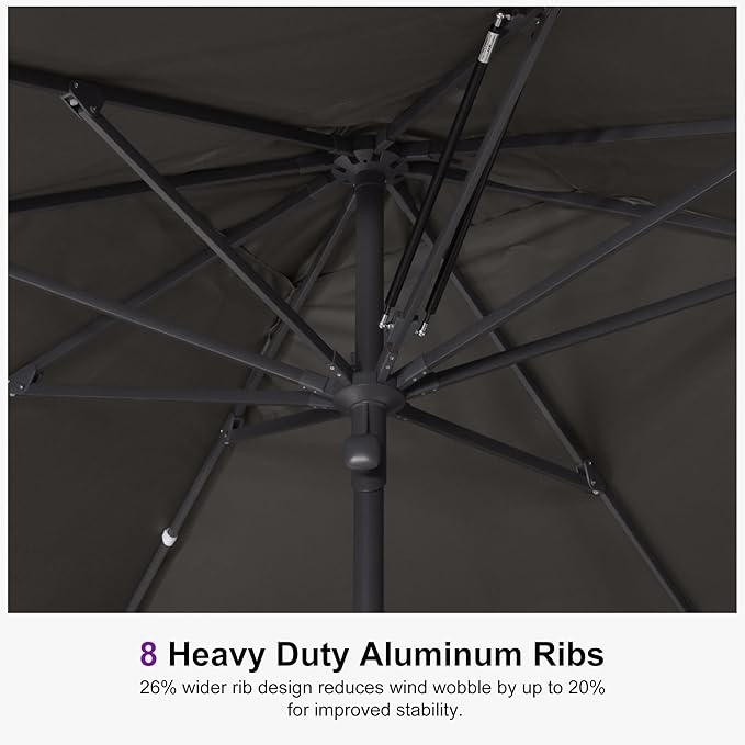 PURPLE LEAF 8' x 8' Square Semi-Auto Outdoor Patio Umbrella Aluminium Market Umbrella Table Sun Umbrella with 1.89" Rod and 8 Sturdy Ribs for Deck Lawn Pool Garden, Gray