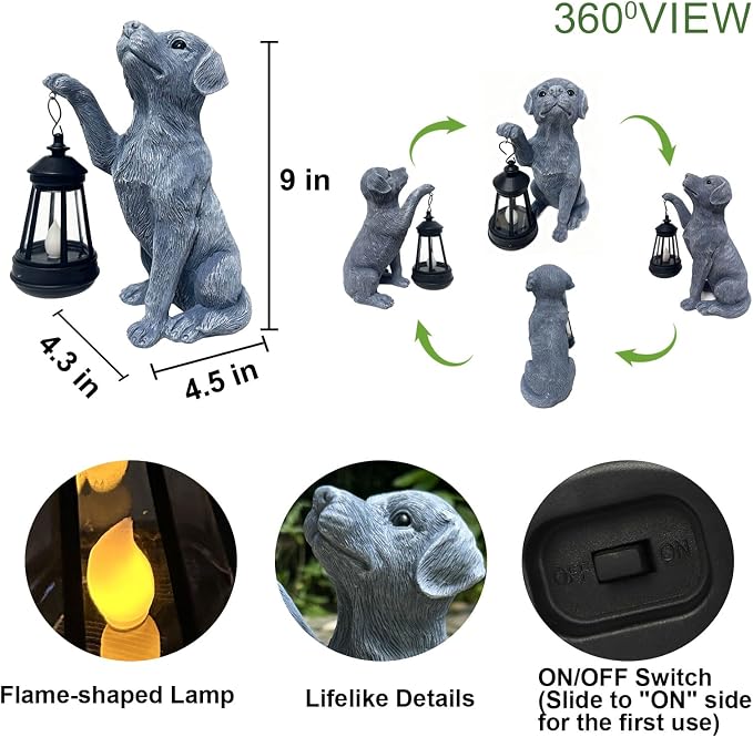 YODY Garden Statues Outdoor Garden Decor: Dog Statue with Solar Lantern for Yard Art Lawn Ornaments Porch Patio Balcony Home House - Birthday Gifts for Grandma Mom Women