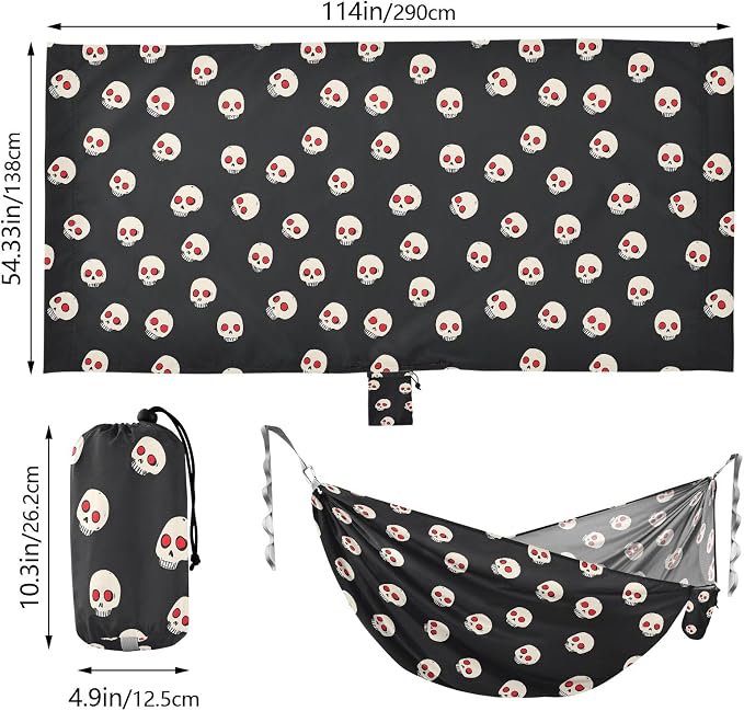 Camping Hammock Outdoor Hammocks for Outside Skull Red Dot Beach Trees Portable Lightweight with Pockets Tree Straps Indoor