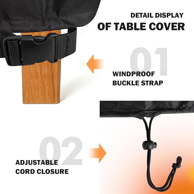 TOHONFOO Rectangular Patio Table Cover - Waterproof Anti-UV Outdoor Dining Table Cover - Outdoor Patio Furniture Cover 70" L x 40" W x 6" H, Black