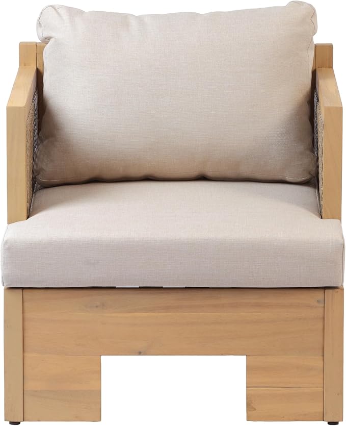 Christopher Knight Home Mason 5 Piece Patio Furniture Set with 3-Seater Sofas, Club Chairs and Coffee Table, Outdoor Acacia Wood Conversation Set, Patio Sofa Set for 8, Light Teak+Light Brown+Beige