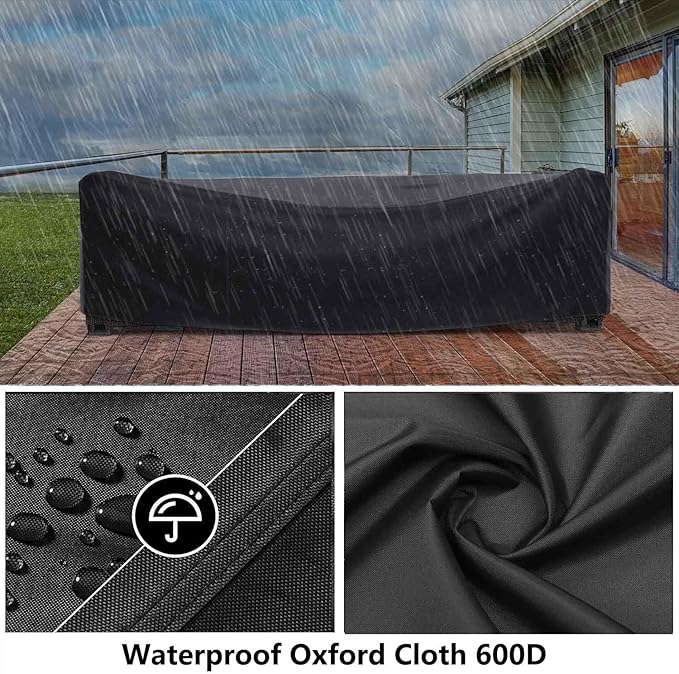 Patio Furniture Covers 132" L x 64" W x 32" H Outdoor Table Furniture Cover Waterproof Rectangle 600D Patio Sectional Couch Set Cover for Deck Lawn and Backyard Wind Dust Proof Anti-UV 330x160x80cm