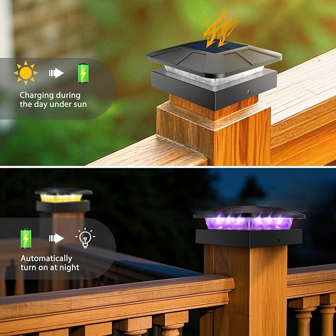 4x4 Solar Post Cap Lights RGB Color Changing, 16 Pack Outdoor LED Fence Light Solar Powered Waterproof, Wood/Vinyl Posts Top Lighting for Outside Deck Yard Garden Patio