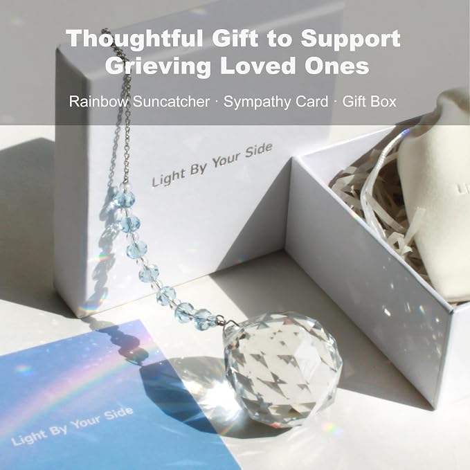 Light By Your Side Rainbow Maker, Sympathy Gifts for Loss of Loved One | Matching Gift Card, Gift Box & Bag | Memorial Gift | Crystal Ball Suncatcher | Bring Comfort, Hope & Love | Sky Blue