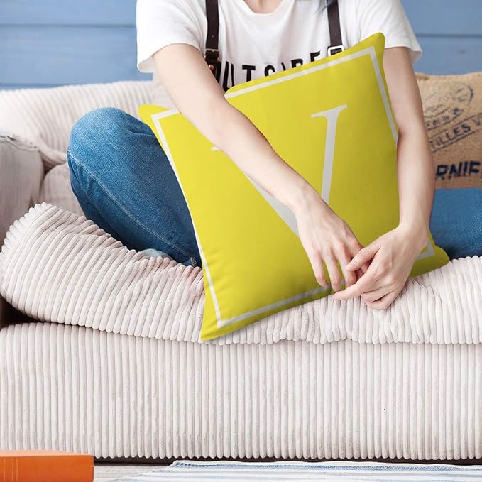 Monogram Initial Lemon Yellow Outdoor Pillow Covers 20 x 20inches Decorative Pillow Case for Sofa Couch Bed (Pillow Insert Not Include)