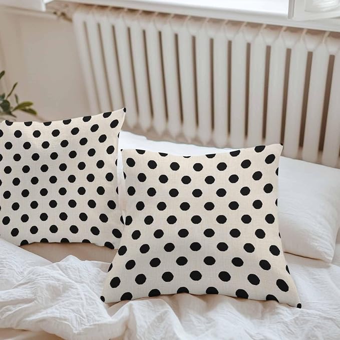 Outdoor Waterproof Throw Pillow Covers Set of 2 Black White Polka Dots Pillowcases 24x24 Inches Cute Solid Color Linen Decorative Pillows Cushion Case Patio Pillows for Couch Bed Chair Garden