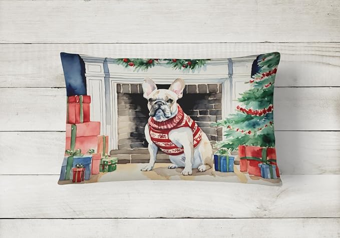 Caroline's Treasures DAC2660PW1216 French Bulldog Cozy Christmas Throw Pillow Machine Washable, Indoor Outdoor Decorative Pillow for Couch, Bed or Patio, 12HX16W