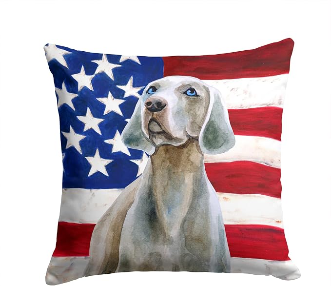 Caroline's Treasures BB9674PW1414 Weimaraner Patriotic Fabric Decorative Pillow Machine Washable, Indoor Outdoor Decorative Pillow for Couch, Bed or Patio, 14Hx14W