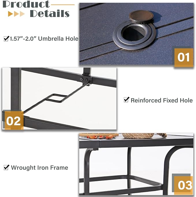 Sophia & William 8 Pieces Patio Dining Set with 13 Ft Beige Double-Sided Twin Umbrella, Outdoor Rattan Chairs & Metal Table Set with Cushions and 1.57" Umbrella Hole for Backyard Porch Poolside