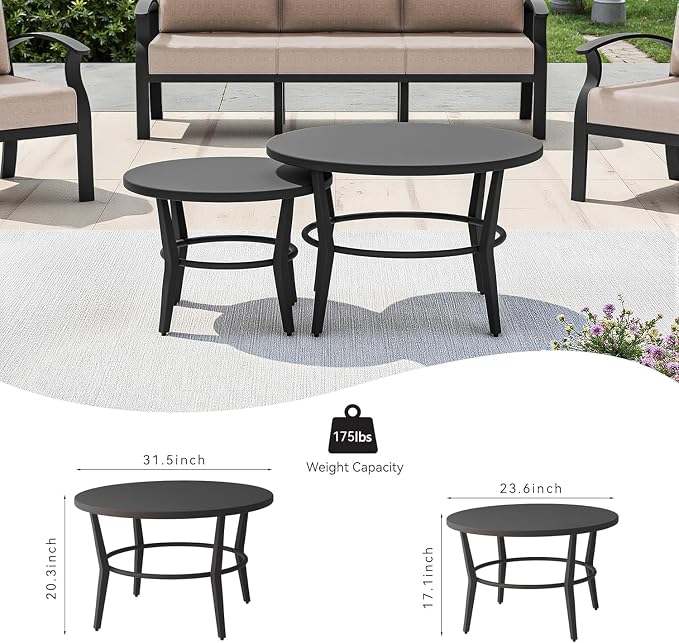 Aluminum Patio Furniture Set with 2 Round Coffee Tables, 5 Seats Outdoor Patio Conversation Sets w/5.1" Cushions,Patio Conversation Sets for Garden, Backyard, Porch-Sand