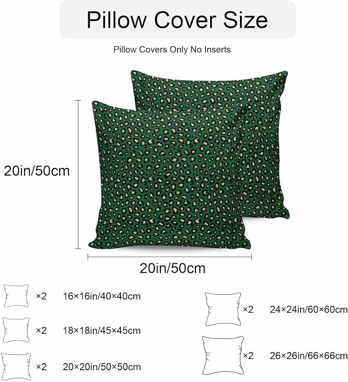 Vandarllin Outdoor Throw Pillows Covers 16x16 inch Set of 2 Waterproof Green Leopard Print Decorative Zippered Cushion Covers for Patio Furniture, Luxury Animal Fur Pattern Lumbar Pillowcases