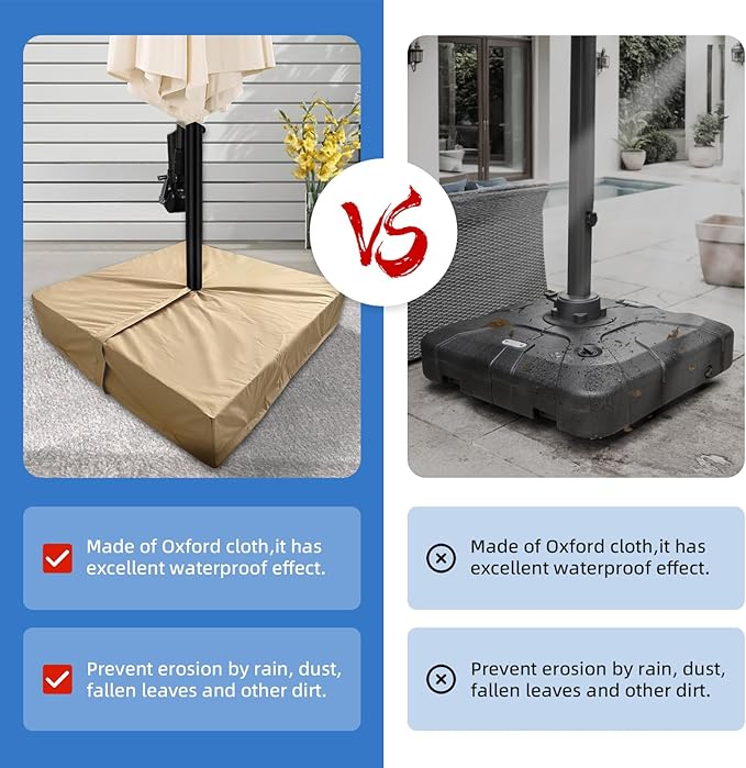 Patio Umbrella Base Cover Waterproof for Outdoor Umbrellas Base,Heavy Duty 600D Windproof Anti-UV Anti fading,30"L x 30"W x 5"H,Outdoor Square Umbrella Stand Base Covers（Beige）