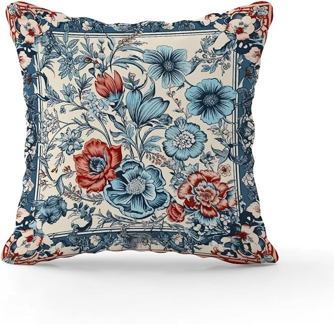 Chinoiserie Tree Peony Bird Pillow Cover Floral Coral Turquoise Navy Pillow Covers 24x24 INRetro Accent Modern Decorative Pillow Covers for Couch Sofa Patio