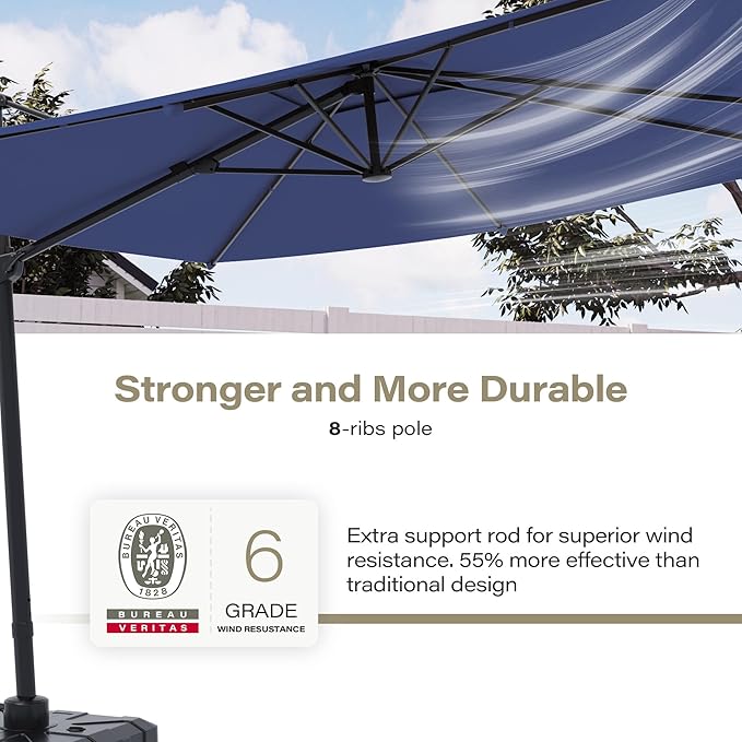 LAUSAINT HOME 9ft Square Cantilever Patio Umbrella, Outdoor Offset Hanging Umbrella with 360° Rotation & Aluminum Pole for Backyard, Pool, Lawn, Deck, Grey,Navy Blue