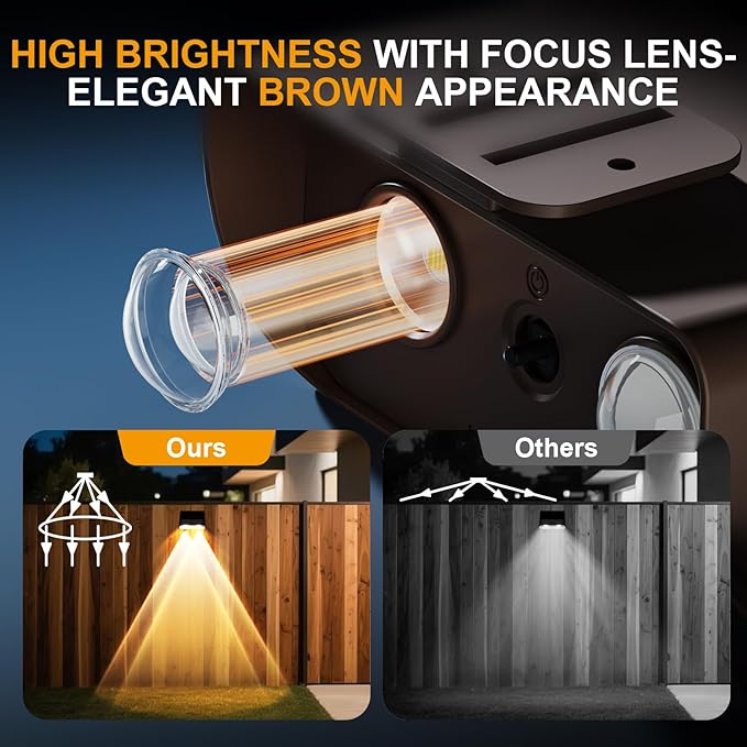 Super Long Lasting Solar Fence Lights Outdoor,Deck Lights Waterproof,Perfect for Winter and Rainy Days,Dusk to Dawn High Brightness Solar Lighting for Wall,Step,Yard,Patio,Backyard (8Pack,Brown)