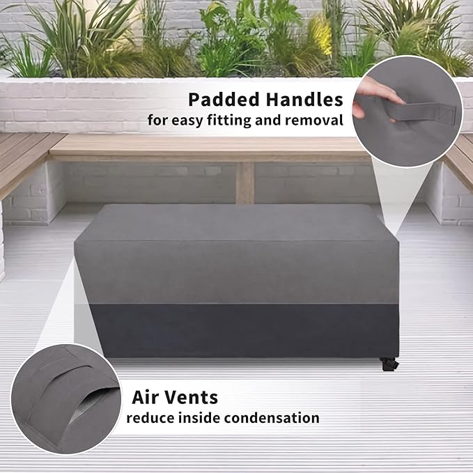 Easy-Going Patio Coffee Table Cover Small Outdoor Rectangular Table Cover, UV Resistant Waterproof Patio Furniture Ottoman Cover (42" Lx24 Wx16 H, Gray/Dark Gray)