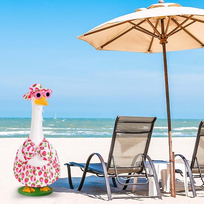JcHrmers Bikini Goose Outfit Summer Porch Goose Outfits Hawaiian Goose Clothes Beach Geese Costume for Outdoor Garden Yard Decor (Strawberry, 23 Inch)
