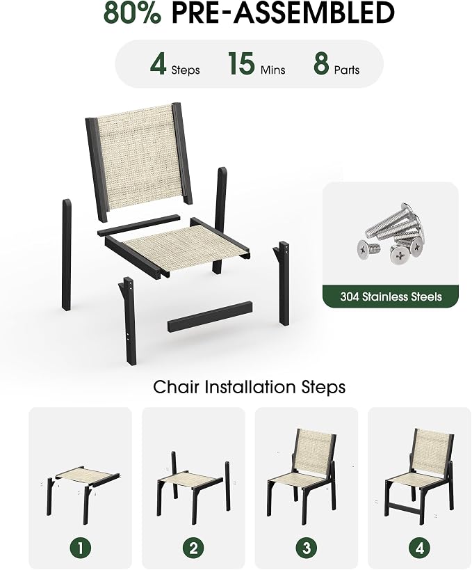 Patio Stackable Chair, HDPE Armless Outdoor Dining Chairs with Wide Seat, All-Weather Textilene Oversized Porch Chair for Garden, Poolside, Backyard, Deck | Black