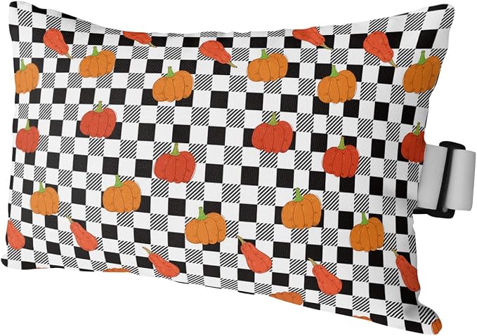 Outdoor Pillows Covers with Inserts Fall Pumpkin Farmhouse Black Buffalo Plaid Waterproof Recliner Pillow with Adjustable Strap Throw Pillows for Patio Furniture Pool Lounge Chair, 12x20 inch, 1PCS