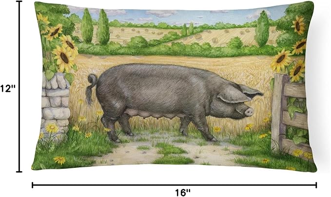 Caroline's Treasures CDCO0373PW1216 Black Pig with Sunflowers Canvas Fabric Decorative Pillow Machine Washable, Indoor Outdoor Decorative Pillow for Couch, Bed or Patio, 12HX16W