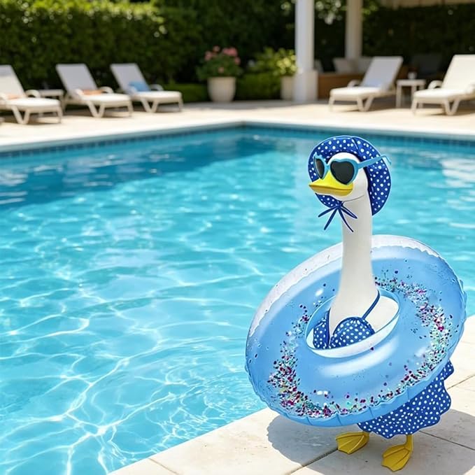 Bikini Porch Goose Outfits,Porch Goose Summer Outfits Swimsuit with Hat Sunglasses & Swim Ring,Fit 23'' Lawn Goose Statue for Summer Outdoor Garden Lawn Yard Decor (Swimsuit-Blue)