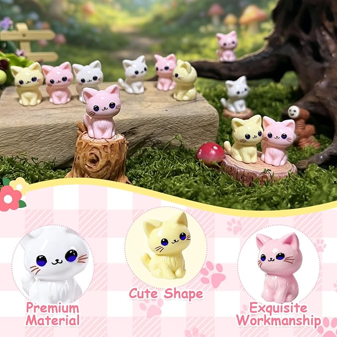 60 Pcs Mini Resin Cat Figurines Tiny Little Cats Miniature Figures for Crafts Fairy Garden Accessories Micro Landscape Decoration