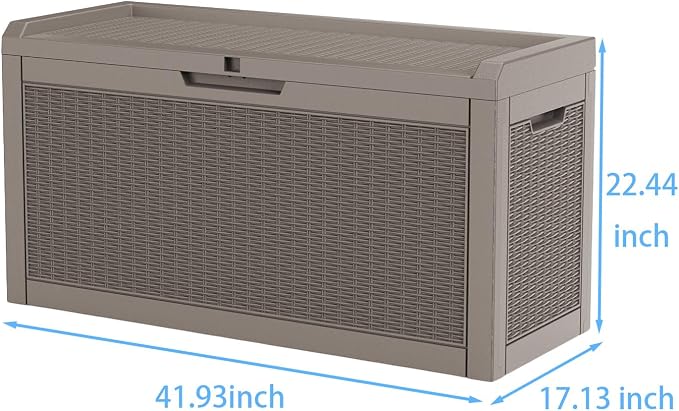 Pepe Tee Waterproof Resin Deck Box, Outdoor Storage Bin for Patio Furniture Cushions, All-Weather Garden Organizer & Seating Bench, Coffee