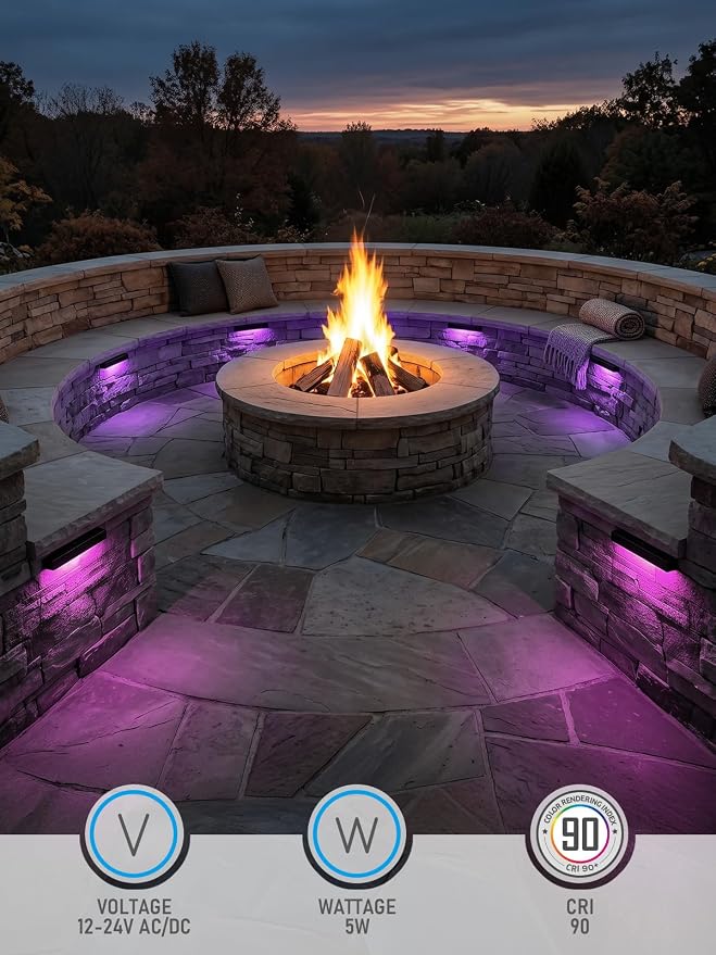 LEONLITE 8-Pack RGBCW 7 Inch LED Hardscape Lighting, Color Changing | LED Landscape Lighting, 12-24V AC/DC Paver Light Low Voltage Retaining Wall Lights, 5W Outdoor Step Lights, ETL