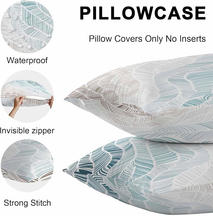 Vandarllin Outdoor Throw Pillows Covers 24x24 inch Set of 2 Waterproof Summer Beach Decorative Zippered Cushion Covers for Patio Furniture, Ombre Blue Abstract Leaf Lines Lumbar Pillowcases