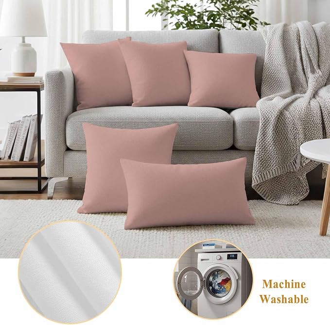 Outdoor Pillow Covers 24 x 24 Inches, Pink Pure Color Waterproof Throw Pillow Cover Set of 2, Aesthetics Contemporary Luxury Decorative Square Cushion Covers for Patio/Couch/Garden