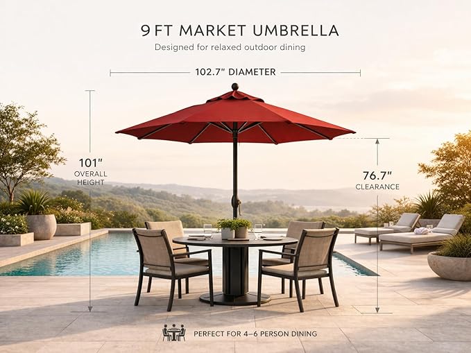 Treasure Garden Octagonal 9 ft Patio Umbrella - Outdoor Furniture Table Umbrella – Push-Button Tilt – Bronze Aluminum Frame (Obravia2, Taupe)