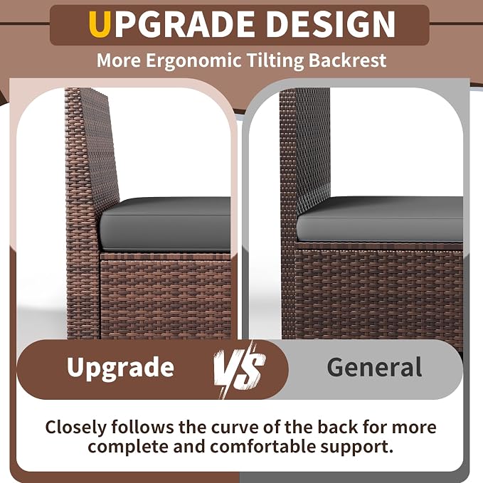 Patio Furniture with Fire Pit Table,8‘’ Wide armrest Outdoor Sectional Rattan Sofa Set, Wicker Patio Furniture Sets w/Coffee Table,Thick Cushions and Cover for Porch, Deck, 9 PC (Brown&Grey)