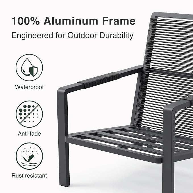 Patio Furniture Set, 2-Piece Aluminum Outdoor Single Chairs with Washable High-Resiliency Sponge Cushions, Upgraded Gray