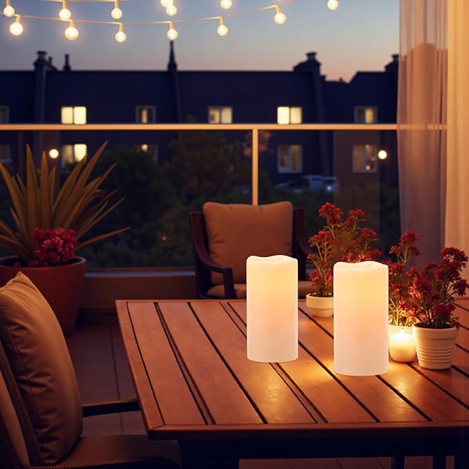 Outdoor Indoor Waterproof Flameless Candles Flickering with Remote Timer, White LED Pillar Candles Battery Operated Pack of 4, Long Lasting Electric Candles Lanterns Φ 3" H 4” 5” 6” 8”
