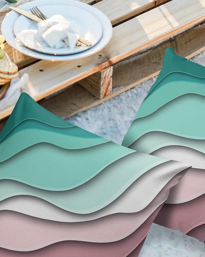 Ombre Abstract Geometry Gradient Turquoise and Pink Outdoor Waterproof Throw Pillow Covers 16 x 16 Inch Set of 2, Pillowcases Decorative Square Cushion Cases for Patio Furniture Couch Porch Garden