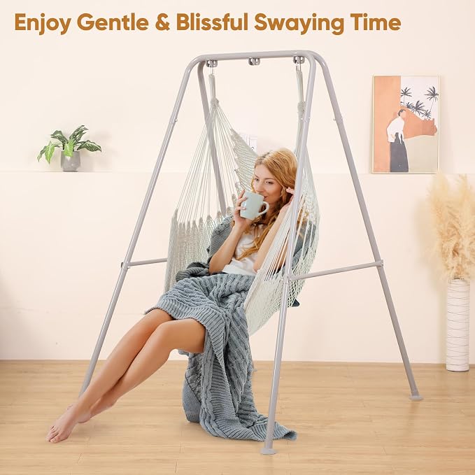Foldable Hammock Stand, Portable Hammock Chair Stand, 300 lbs Capacity, Heavy Duty Folding Hammock Frame for Indoor or Outdoor, Easy to Assemble & Store (Hammock Chair not Included) - Gray