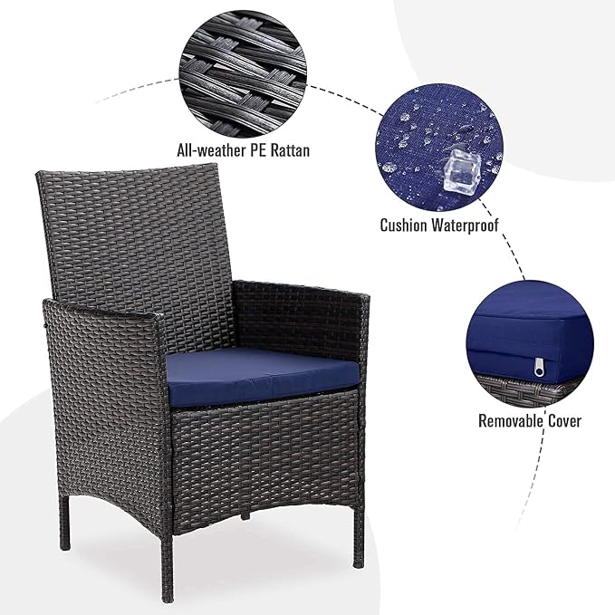 PHI VILLA Wicker Patio Dining Chairs Set of 4 with Removable Cushions | 4 Rattan dining chairs with thick removable seat cushions. Sturdy steel frame, easy assembly.