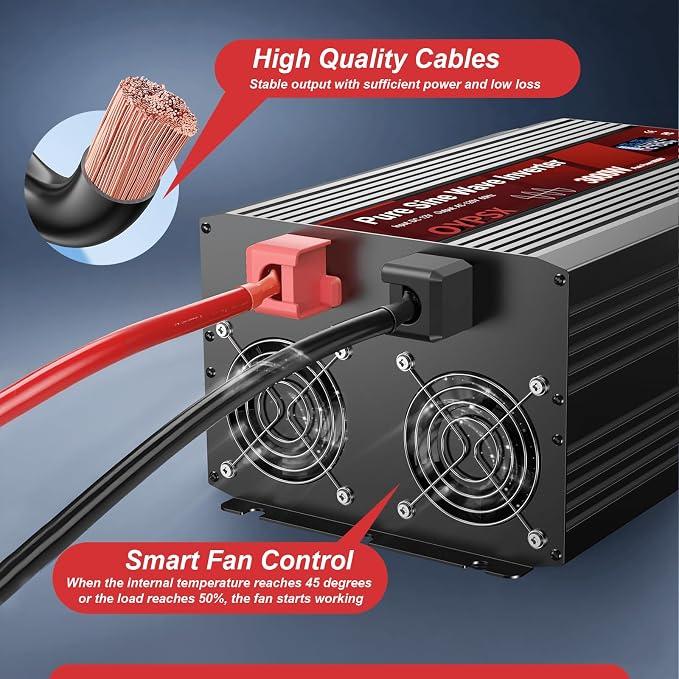 3000W Power Inverter 24V to 110V 120V AC Pure Sine Wave Inverter for RV Truck Camping,Outdoor Off-Grid Power Converter with LCD Display,Wired Controller,AC Outlets USB Ports(24V-3000Watts)