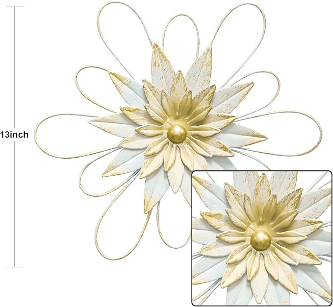hogardeck Metal Flower Wall Decor - 13" Metal Floral Wall Decoration for Bedroom, Living Room, Bathroom, Kitchen, Outdoor Wall Art