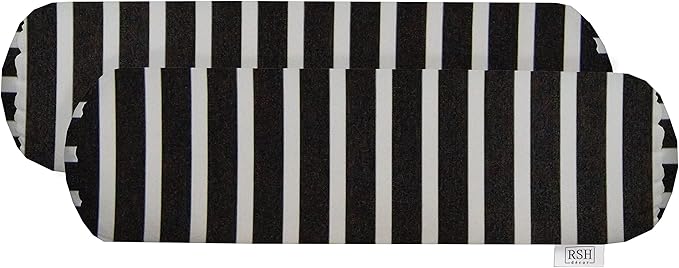 RSH Décor Sunbrella Jumbo Neck Roll Pillows – Set of 2 | 24” x 8” | Outdoor Bolster for Patio, Deck, Porch, or Poolside Chairs | Water & Fade-Resistant | Shore Classic | Black and White Stripe