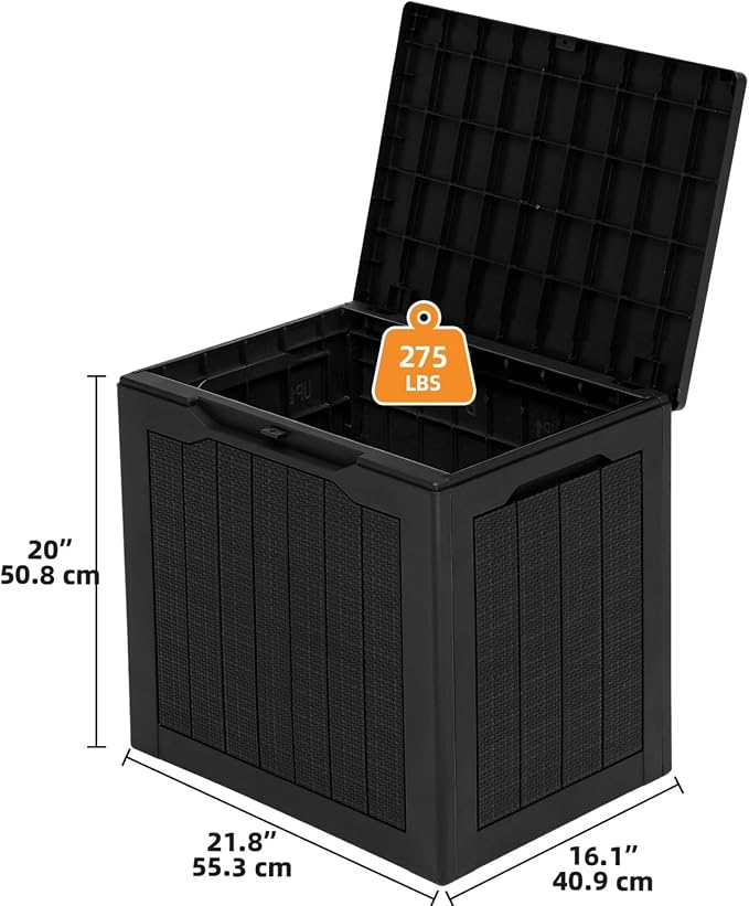 30 Gallon Resin Deck Box Outdoor Storage Box with Lockable Lid, Waterproof Patio Storage Bench for Cushions, Garden Tools, Rattan Design, UV Resistant, Easy Assembly