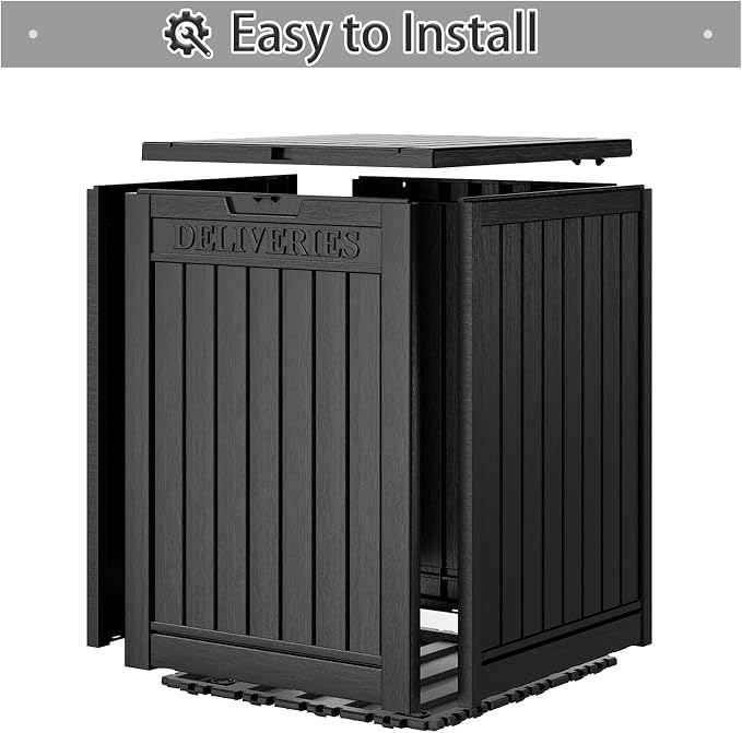 NUNU LAB Package Delivery Box for Outside, 51 Gallon Storage Deck Box with Lockable Secure, Waterproof Large Resin Drop Boxes for Porch