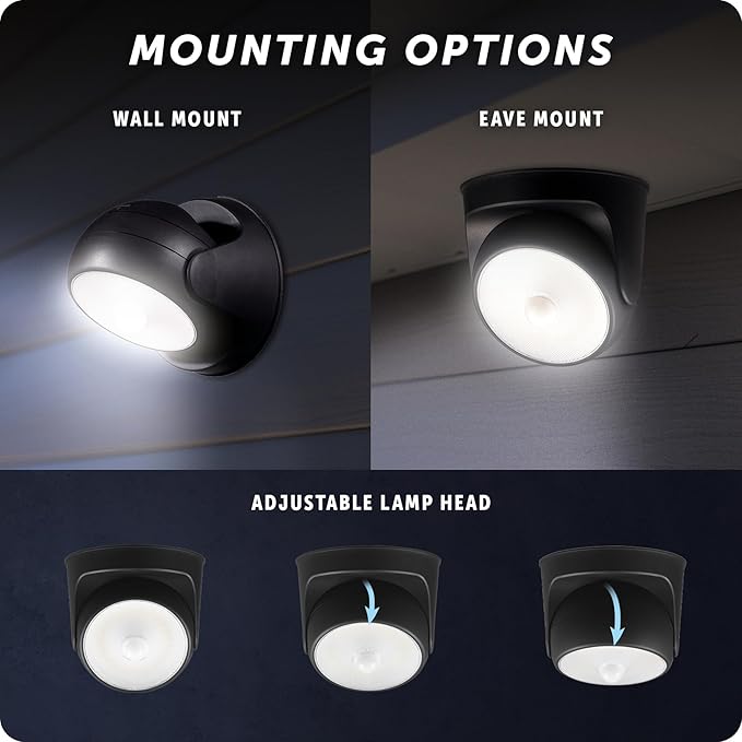 GLOBE Electric 17000183 160-Degree 3W Black 250 Lumens Battery Operated Outdoor Integrated LED Orb Light Security Light, Rotating Lamp Head, Outside House Lights